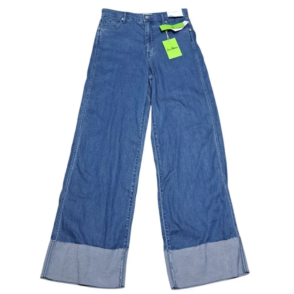 Sam Edelman High Rise Cuffed Boho Wide Leg Denim Jeans Mystic Size 26 NWT